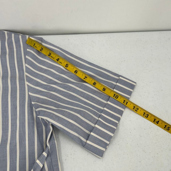 Kal Rieman Shirt Women Medium Blue Striped Twist Front Tie Waist Button Down USA - Picture 7 of 8